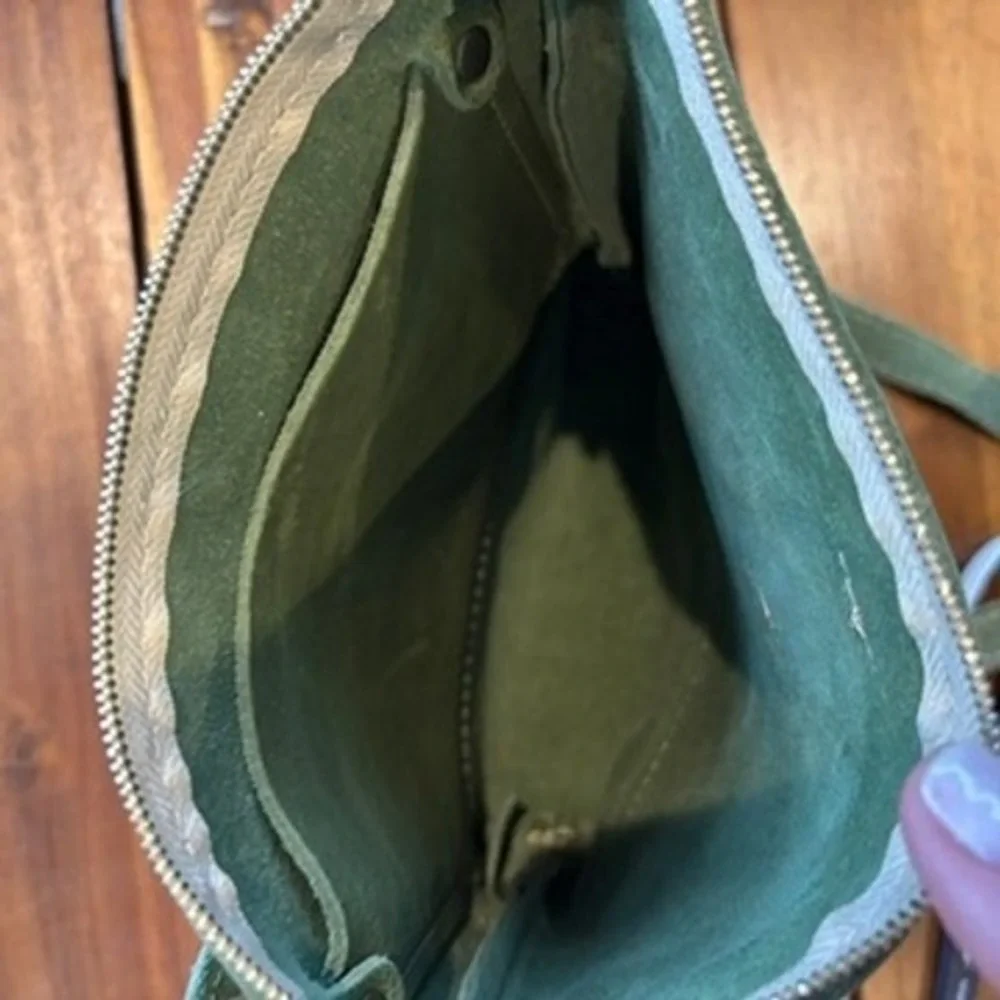 Portland Leather Festival Crossbody Green Pebbled Leather Minimalist Boho Bag - Picture 5 of 7